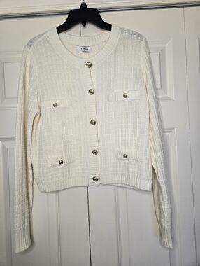 The Workshop Cream Button Cardigan Gold Buttons Size Large NWT